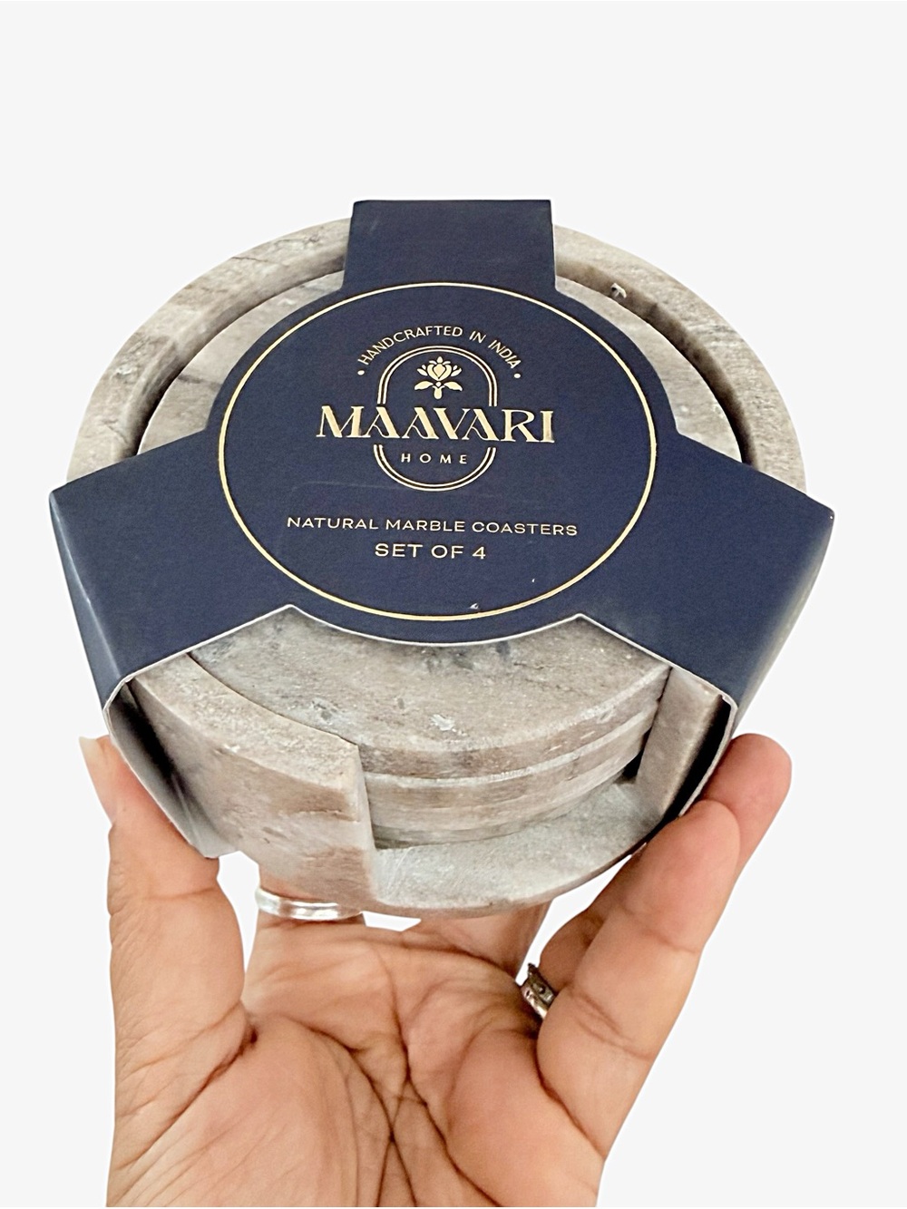 MAAVARI Home Gray Natural Marble Coasters Set of 4
